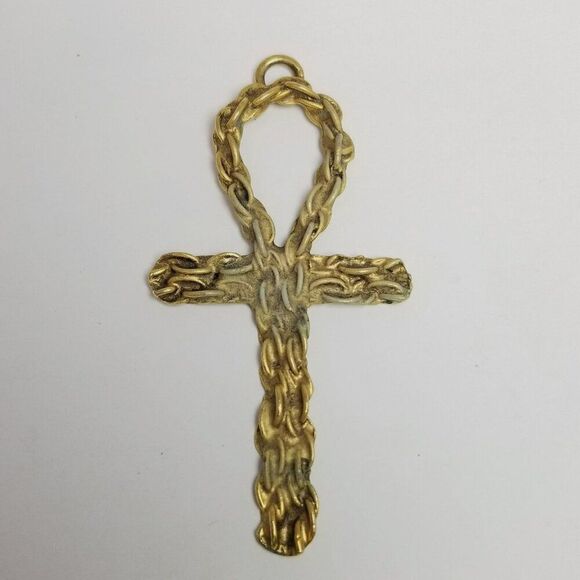 Vintage Large Ankh Gold Tone Pendant, Retro 70s Style, Eternal Life, Textured - Picture 8 of 8